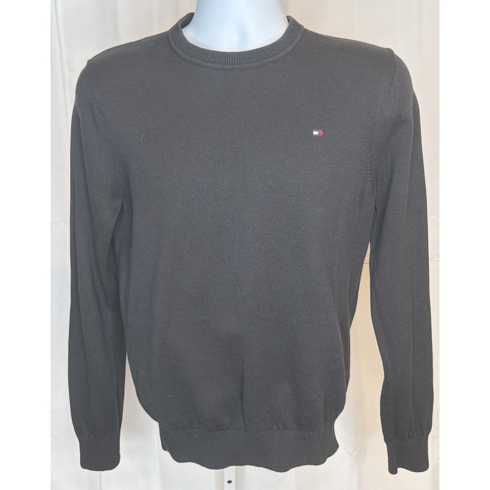 Tommy Hilfiger Men's Small Black Crewneck Sweater Sweatshirt Flag Logo
